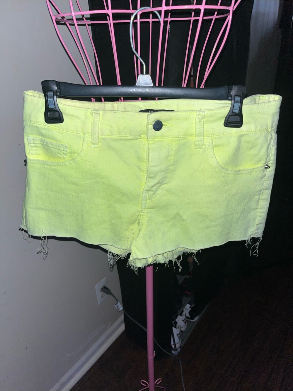 Women's Neon Yellow Frayed Hem Denim Shorts
